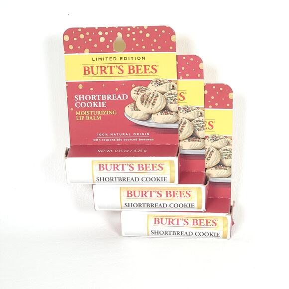 3 pk Burt's Bees Moisturizing Lip Balm 0.15oz Limited Edition Shortbread Cookie‎ - Picture 1 of 3